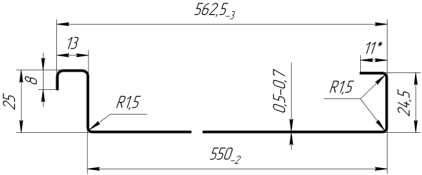 Фальцевая кровля 562/550x0,5 мм, 9003 сигнальный белый глянцевый