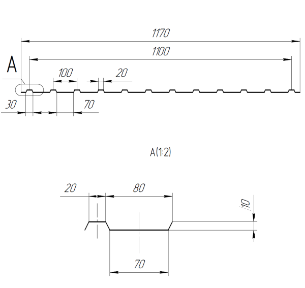 Профнастил С10 1170/1100x0,5 мм, 7024 графитовый серый PUR Pruf