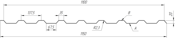 Профнастил С20A 1150/1100x0,4 мм эконом, 7011 железно-серый глянцевый